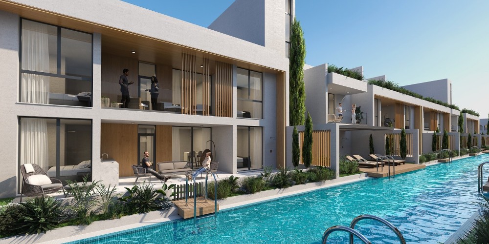 Apartments in a gated holiday complex with a canal-style swimming pool in Pyla, Larnaca — photo 1