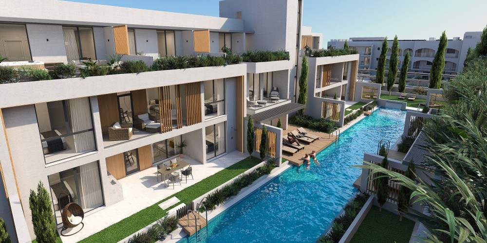Apartments in a gated holiday complex with a canal-style swimming pool in Pyla, Larnaca — photo 3