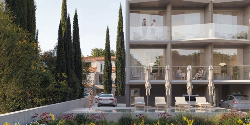 A complex with a communal outdoor swimming pool and a landscaped recreation area in Paphos (500 meters to the beach) — photo 3