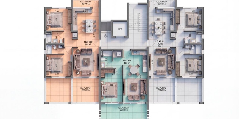 Apartments with solar panels and roof gardens in Aradippou, Larnaca — floor plan 2