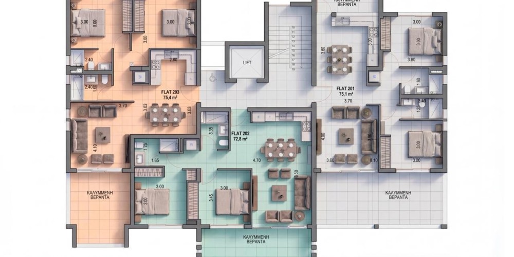 Apartments with solar panels and roof gardens in Aradippou, Larnaca — floor plan 3