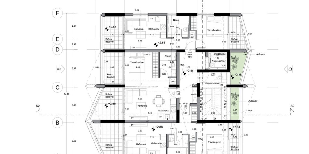 A complex with a communal outdoor swimming pool and a landscaped recreation area in Paphos (500 meters to the beach) — floor plan 2