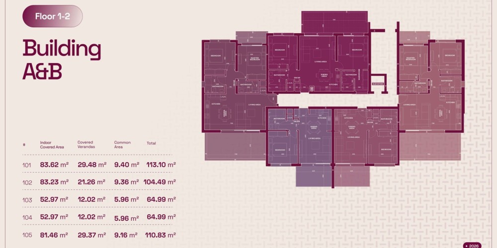 A residential complex with a private landscaped garden and communal swimming pool in Paphos — floor plan 1