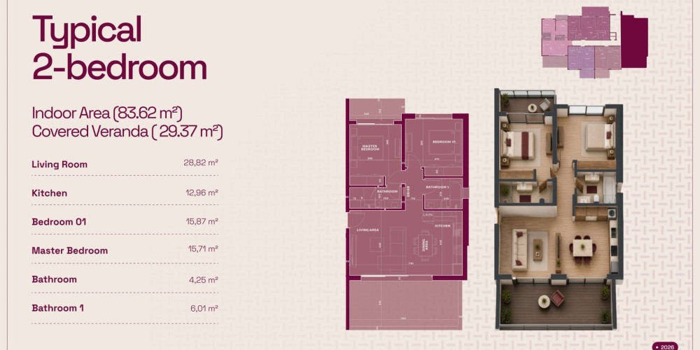 A residential complex with a private landscaped garden and communal swimming pool in Paphos — floor plan 3